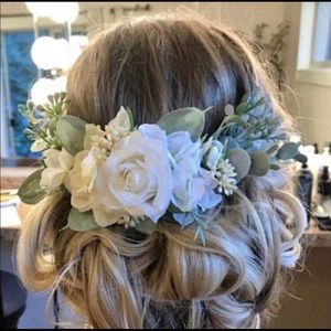 White rose and eucalyptus hair piece